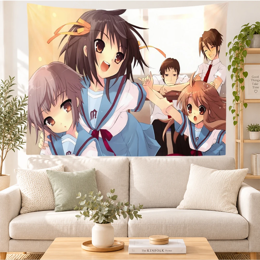 Haruhi Suzumiya Tapestry Wall Hanging Anime School Uniform Characters Group Art Bedroom Dorm Living Room Home Decor Fans Gifts