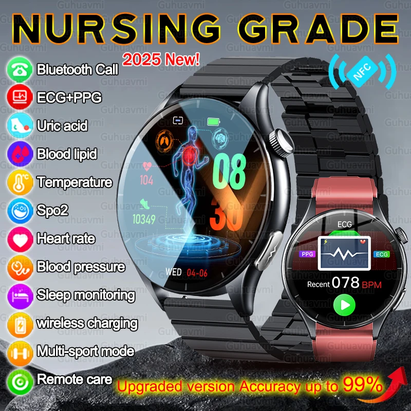 

Nursing Grade ECG+PPG+NFC Health SmartWatch Blood Analysis Lipids Uric Acid Temperature BT Call LED Flashlight Sports Smartwatch