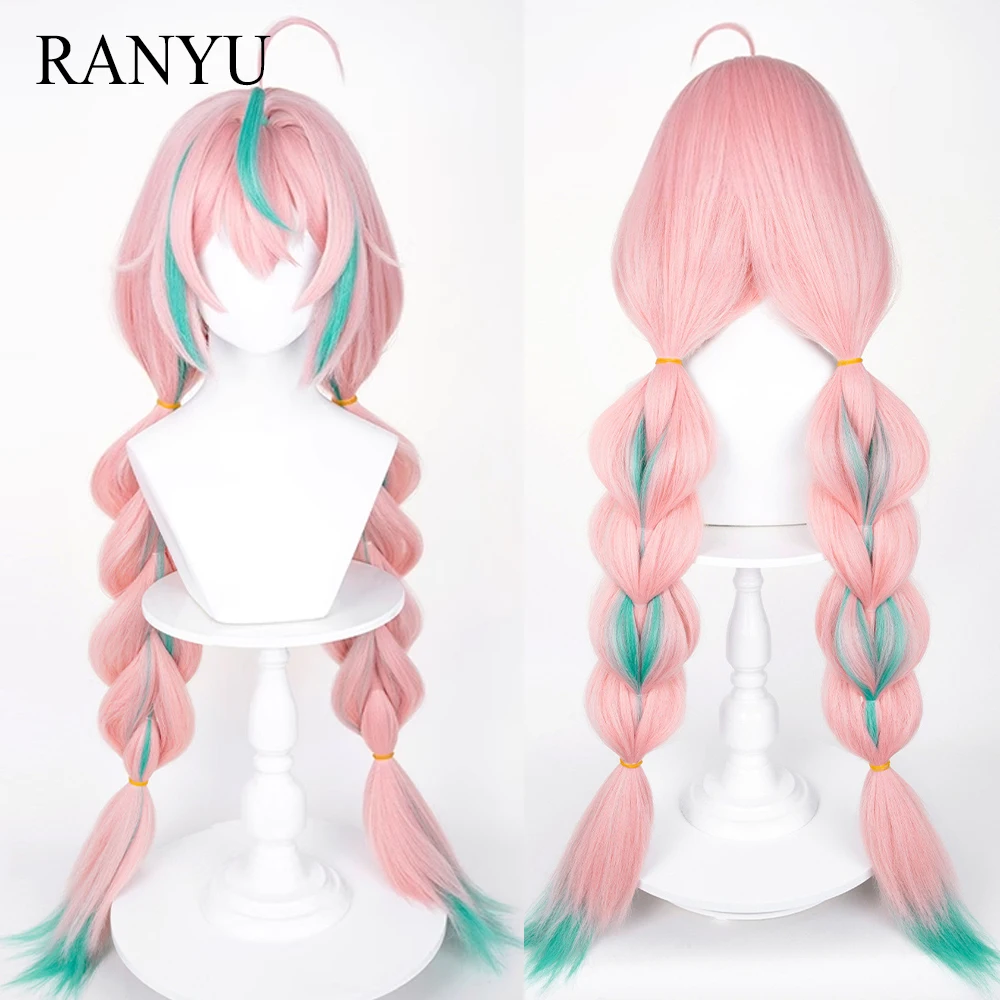 

Genshin Impact Varesa Wig Synthetic Long Straight Pink Ombre Green Highlights Fluffy Game Cosplay Braided Wig for Daily Party