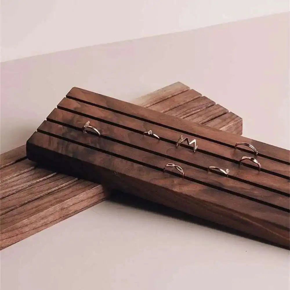 

Black Walnut Earring Display Tray Set Ear Nail Ring Bracelet Holder Hanging Shelf Table Ring Pallet Wooden Block Display Dish