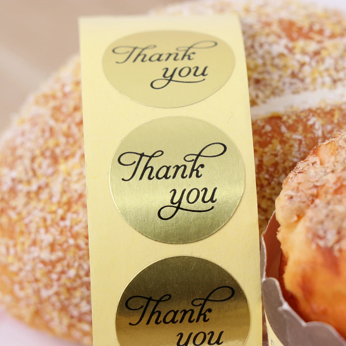 1 Roll Round Adhesive Labels Golden Hand Writing Thank You Cookie Bags Candy Bags Stickers Baking Packaging Decoration Seal