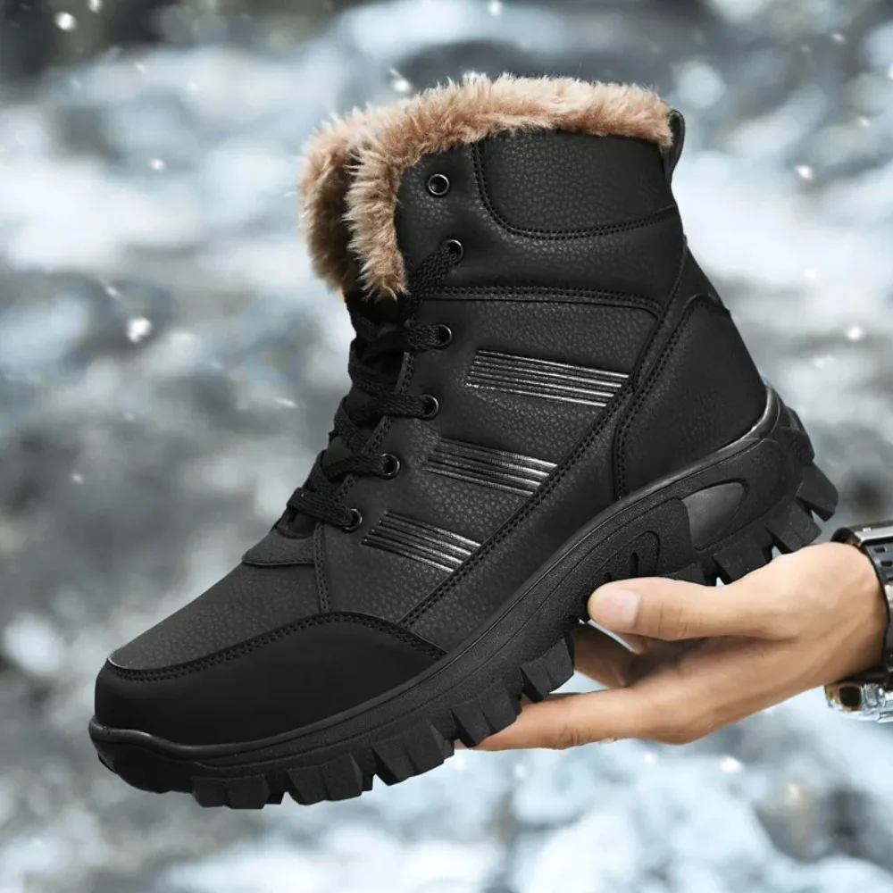 

Men's Winter Boots 2025 Warm Waterproof Non-Slip Plush Sneakers Shoes Male Winter Tenis Boots Comfortable Slip-On Plush Lined