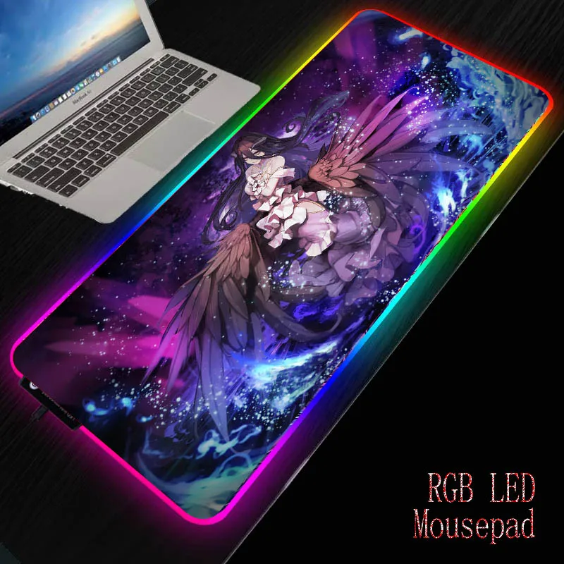 

Anime Overlord Mousepad RGB Girl LED Gaming Accessories Gamer Large Desk Mat Backlit Rainbow Computer Mat Keyboard Desk Pad Rug