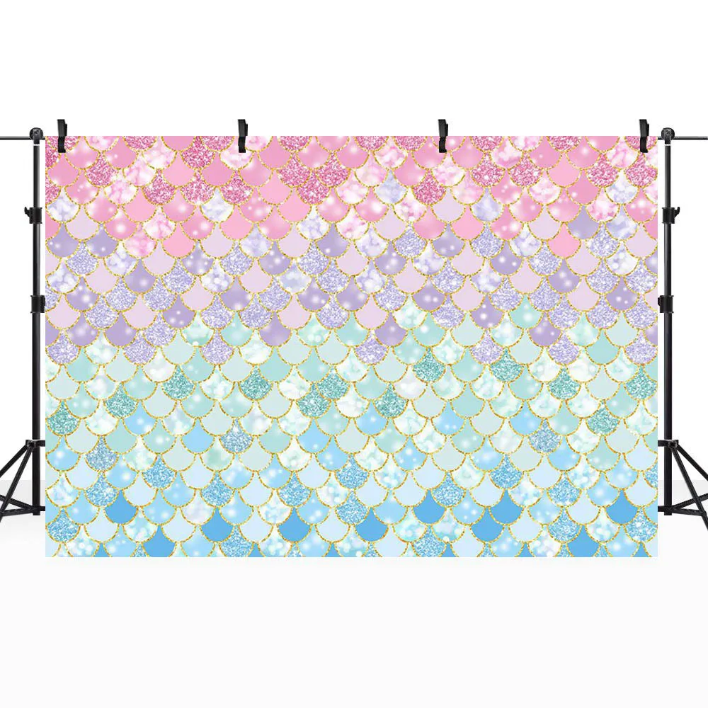 Mocsicka Girl Princess Birthday Backdrop Pink Purple Blue Mermaid Scales Photo Background for Photo Studio Photography Photocall