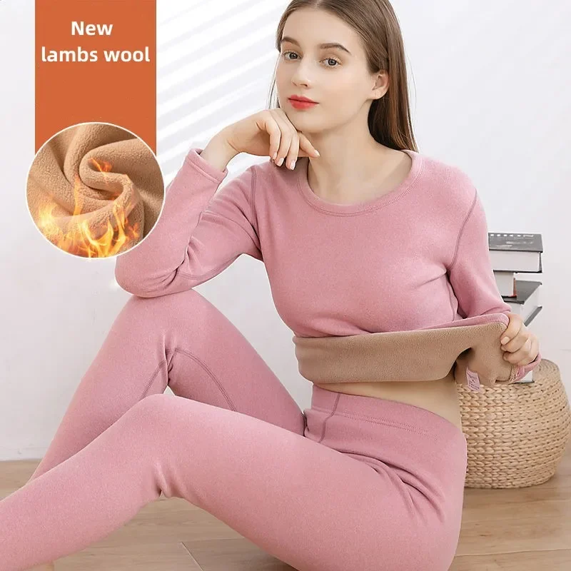 

Thermal Underwear for Women Winter Warm Thicken Fleece High Elastic Long Johns Bottoming Two Piece Sets Thermos Clothing E2884