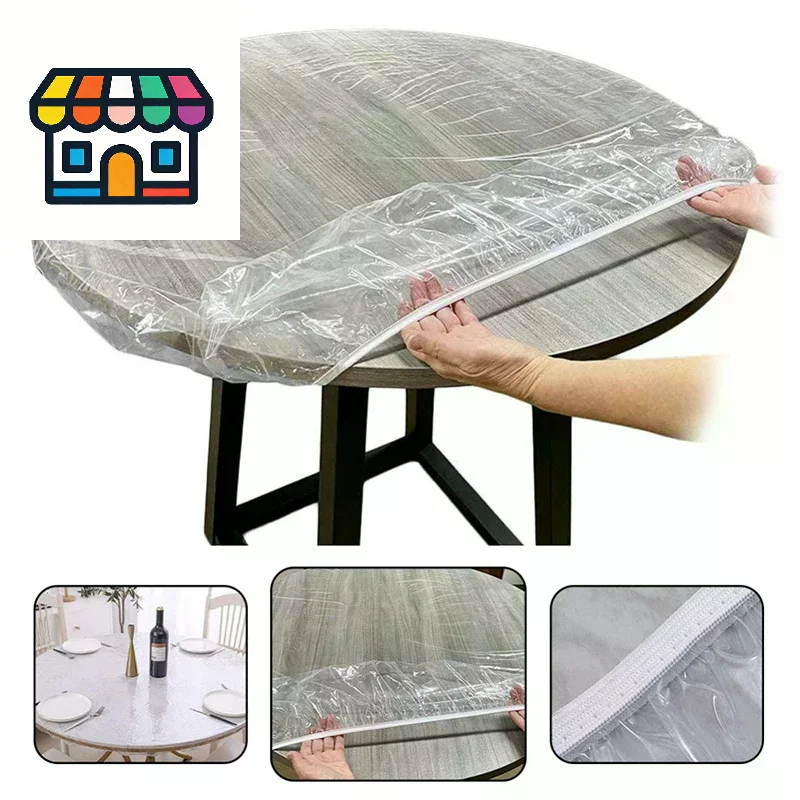 10pcs Fitted Round Tablecloth Transparent Waterproof Oil-Proof Table Cover Protector Cloth Dinning Table Table Covers Home