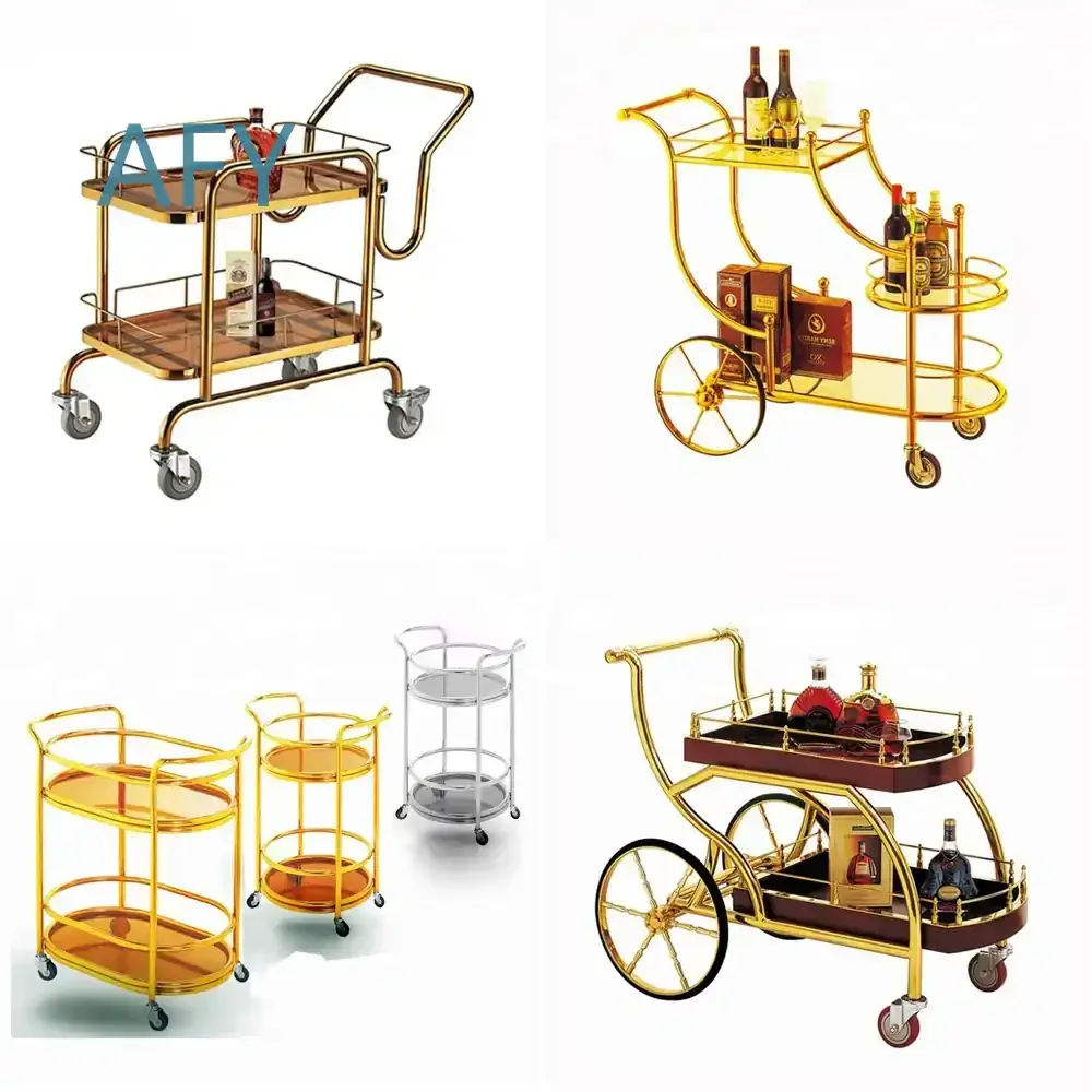 2 Tier Luxury Classic Liquor Wooden Tea Service Trolley for Hotel Room Furniture for Home Bar Cart for Living Room Storage