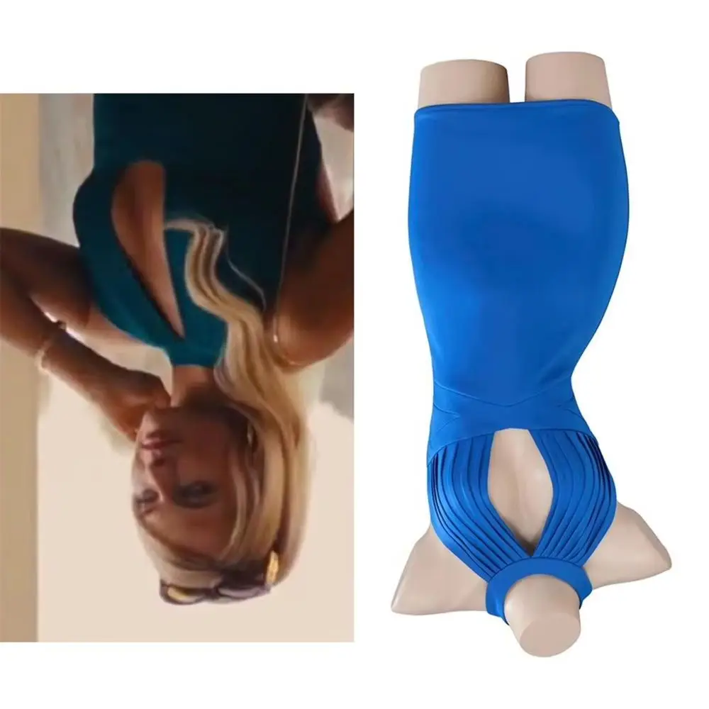 Disfraz de Naomi Belfort para mujer, vestido azul sexy con cuello plegado y hueco, vestido de verano a la moda