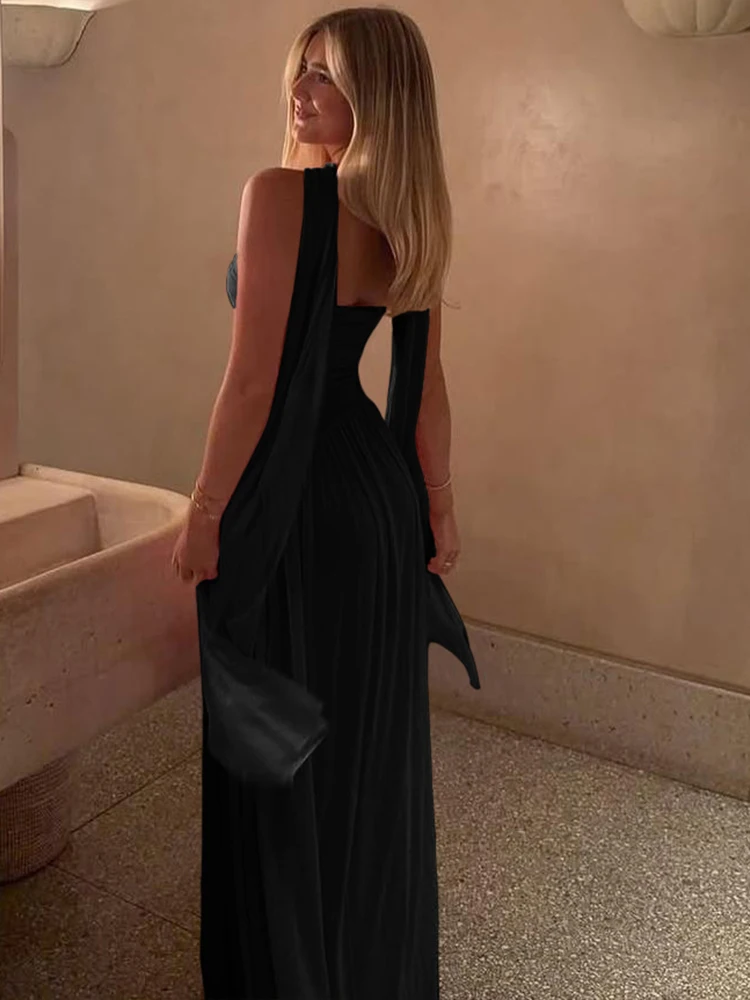 Nibber Sexy Mesh Patchwork Maxi Jurk Vrouwen Effen Sjaal + Backless Strapless Ruches Middernacht Banket Party Temperament Outfits