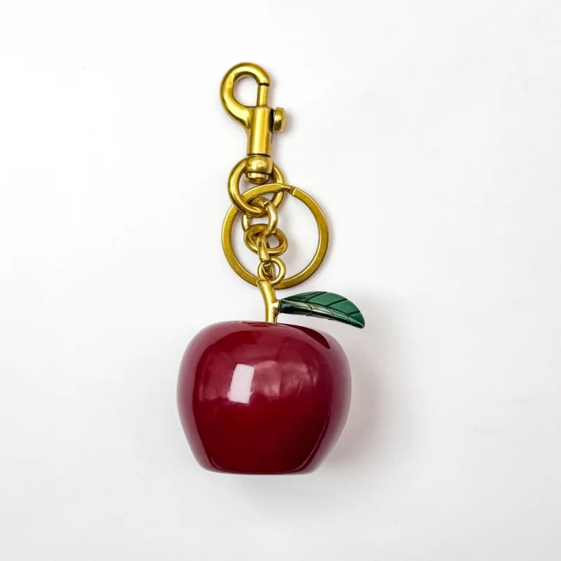 New Trendy Gold Color Resin Crimson Apple Pendant Keychain Fashion Luxury Bag Car Pendant Christmas Jewelry Gift Accessories