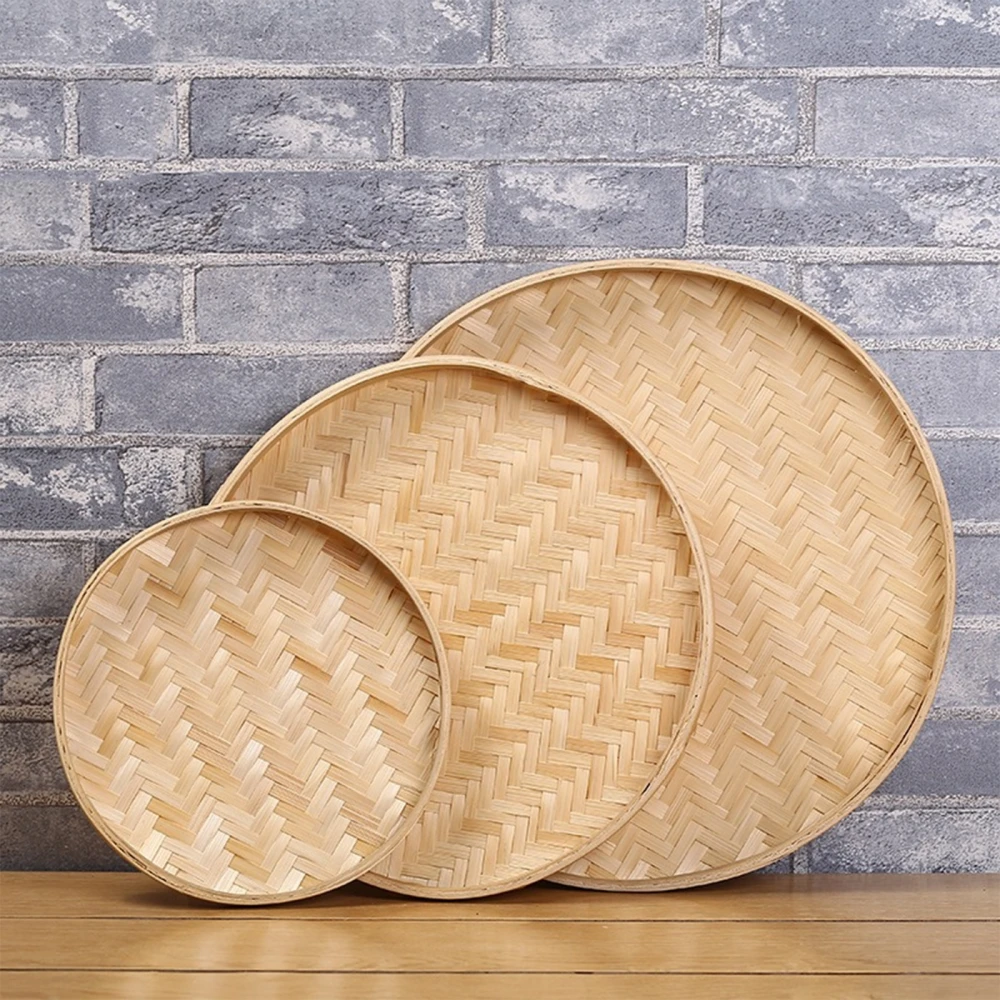 13/18/22/30/36cm Handmade Weaving Bamboo Sieve Raft Round Storage Trays Basket DIY Home Decor Fruit Bread Basket Kitchen Storage