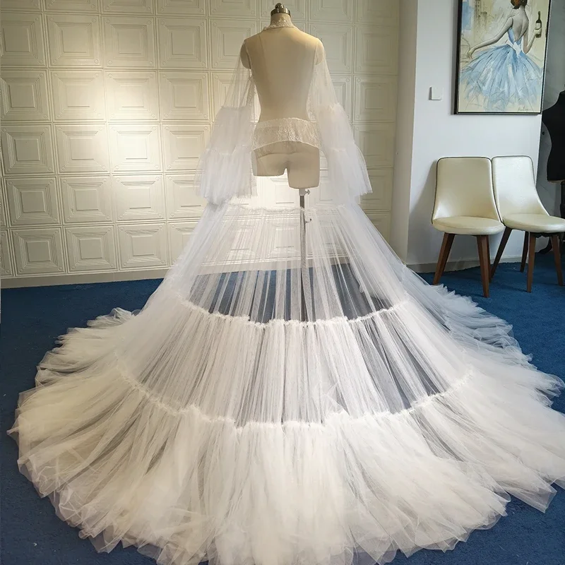 Soft tulle robe bridal ivory wedding dress modern a-thread tulle belt bridal robe