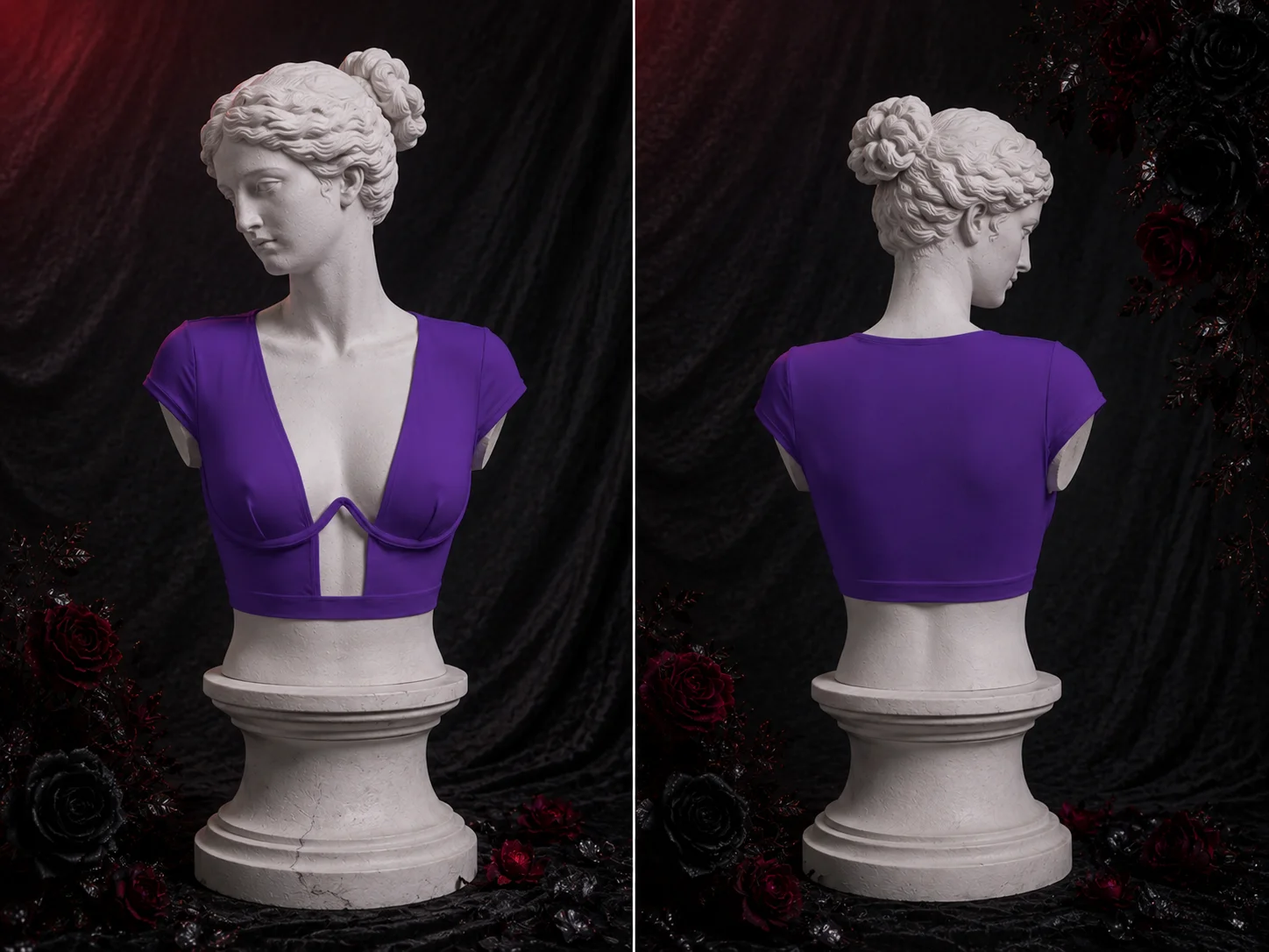 【Fragments.One choice, no more choices.】Violet V-neck Bodycon Fashion T-shirt for Women, Y2K Babe Style, Bust Shaping
