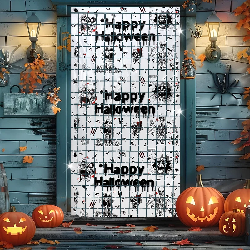 Happy Halloween Metallic Lametta Folie Fransen Vorhänge Hintergrund Halloween Party Dekoration Lieferungen DIY Kulissen Foto Requisiten