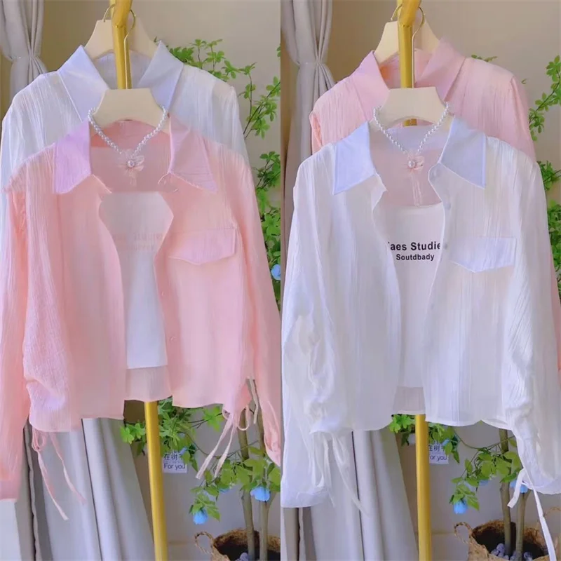 Candy-Colored Sunscreen Shirt Women's 2025 Summer New Solid Color Short Casual Design Sense Drawstring Fashion Top Tide