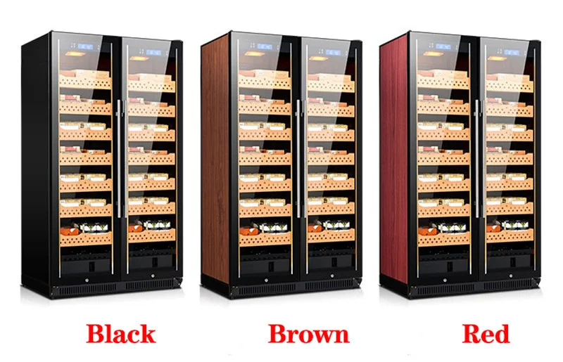 Beech Cedar Wood Double Zone Glass Door Cigar Refrigerator Humidor Digital Display Cigar Cabinet