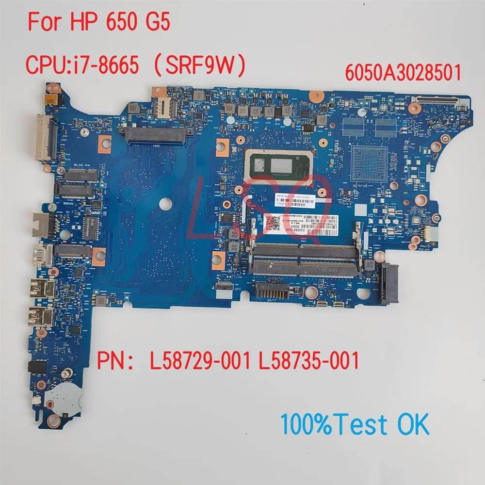 

6050А 3028501 Материнская плата для ноутбука HP ProBook 650 G5 с процессором i3 i5 i7 PN: L58731-301 L58729-001 100% тест в порядке