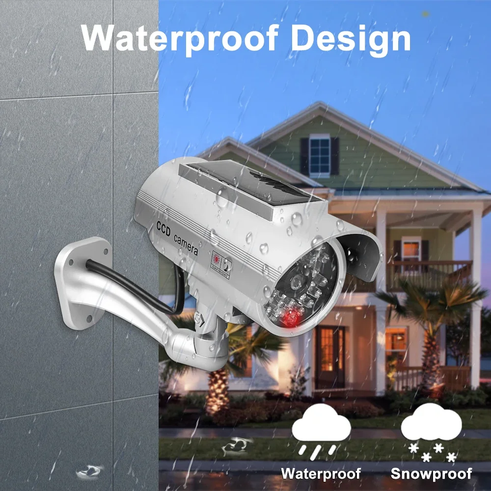Simulation Solar Camera Fake Outdoor Camera CCTV Surveillance Simulation Fake Camera Waterproof And Safe Home Flashing LED Light