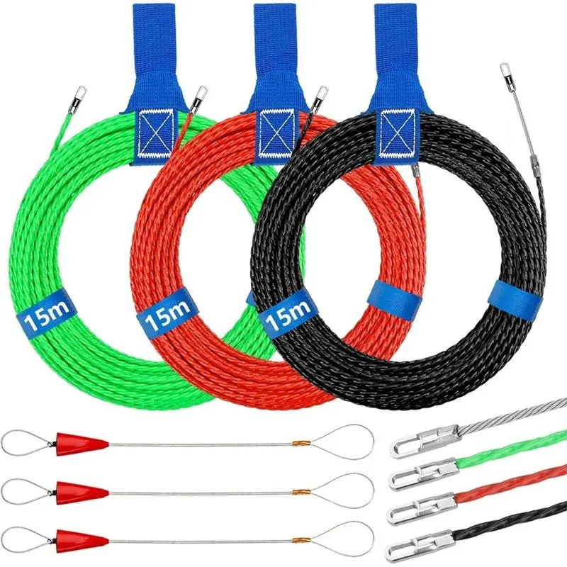 IALJ-3PCS Electrical Fish Tape 15M, 3Mm Wire Fish Tape Wire Puller Through Wall Wire Threader Retractable Cable Pulling Tools (5