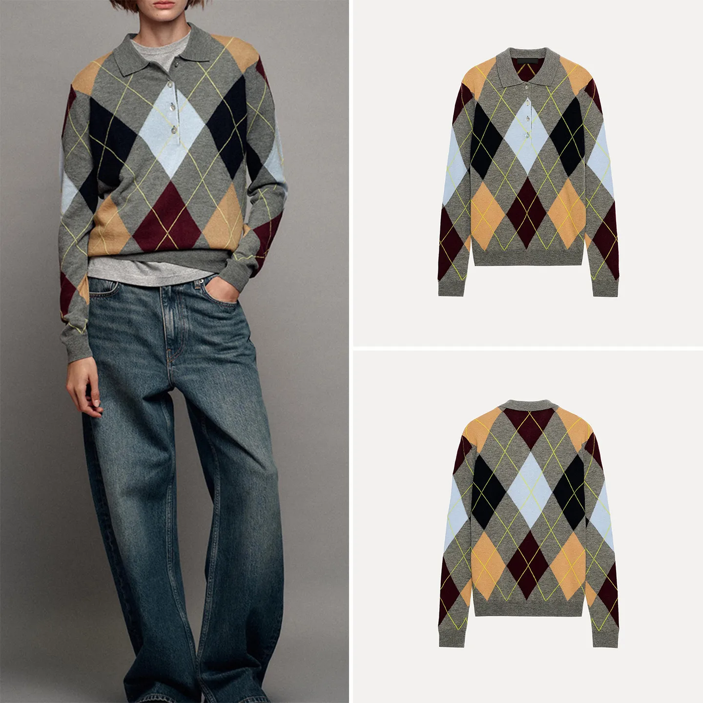 Fashionable Long Sleeve Diamond Grid  Shirt Women's Autumn Wear ZADATA 2026 New Arrival Individual Personality Style