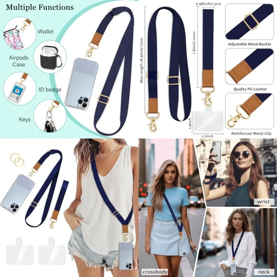 

Phone Lanyard Crossbody Strap, Blue Cell Phone Lanyards for Around the Neck Wristlet Shoulder, Wrist Strap for Keys Adjustable