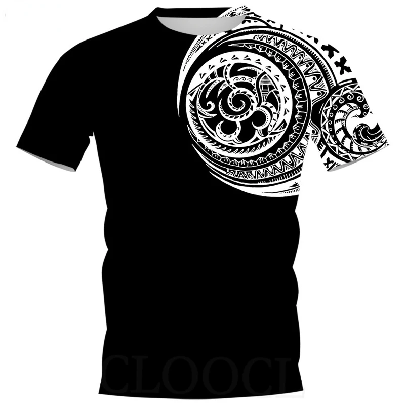 2024 European And American Casual O-neck Tee Tops 3D Printed Viking Tattoo Polynesian Style T Shirt Men Luxury Designer T-shirt