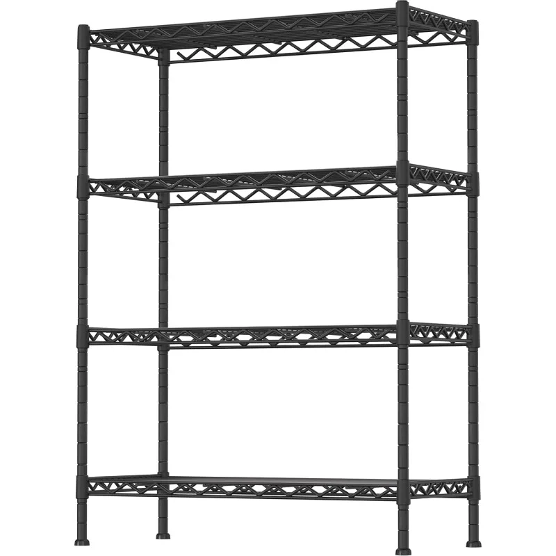 

4-Shelf Adjustable Heavy Duty Storage Shelving Unit, Metal Organizer Wire Rack for Laundry Bathroom Kitchen Pantry Closet, Black