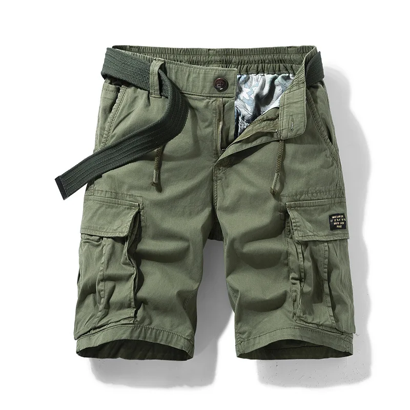 Slightly Elastic Multi-pocket Work Shorts Loose Straight Casual Shorts Trendy Shorts Shorts Large Size Solid Color Breeches