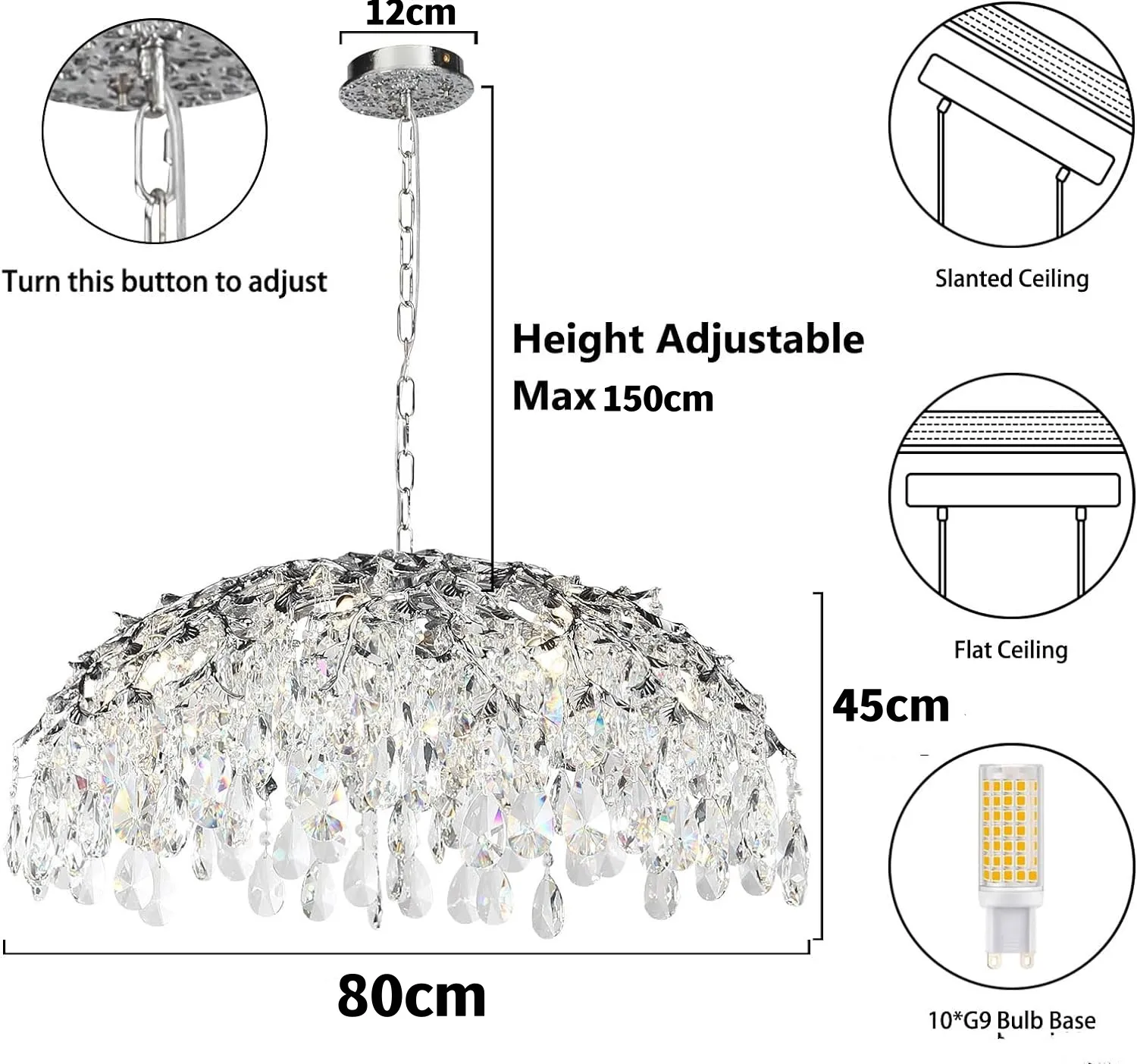 Imagem -06 - Lustres de Cristal Cromado para Sala de Estar Iluminação Moderna de Teto Lustre de Teto de Prata Mesa de Cozinha e Quarto