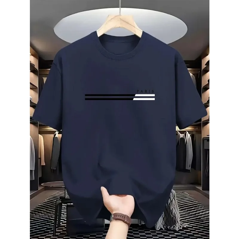 Men's Summer Round Neck T-shirt Short Sleeve Trendy Streetwear Casual Tops Solid Color Crewneck Tees