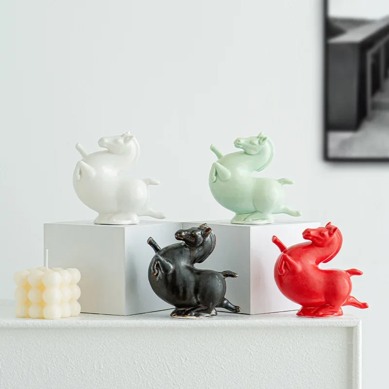 Ceramic Handicrafts Simulation Animal Sculpture Chinese White Porcelain Ornaments Handmade Animal Statues Home Decoration