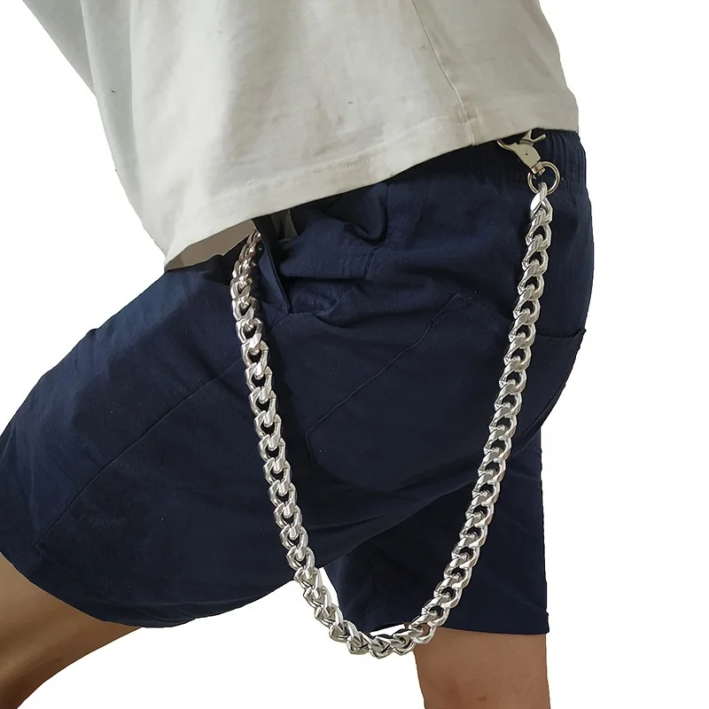 1pc Men's Punk Style Iron Wallet Belt Chain, Unplated Hip Hop Keychain for Jeans and Pants