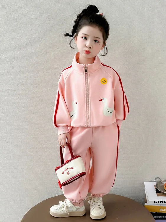 

Весенне-осенний модный комплект из двух предметов для девочек: кофта на молнии и брюки, в корейском стиле, повседневная спортивная одежда