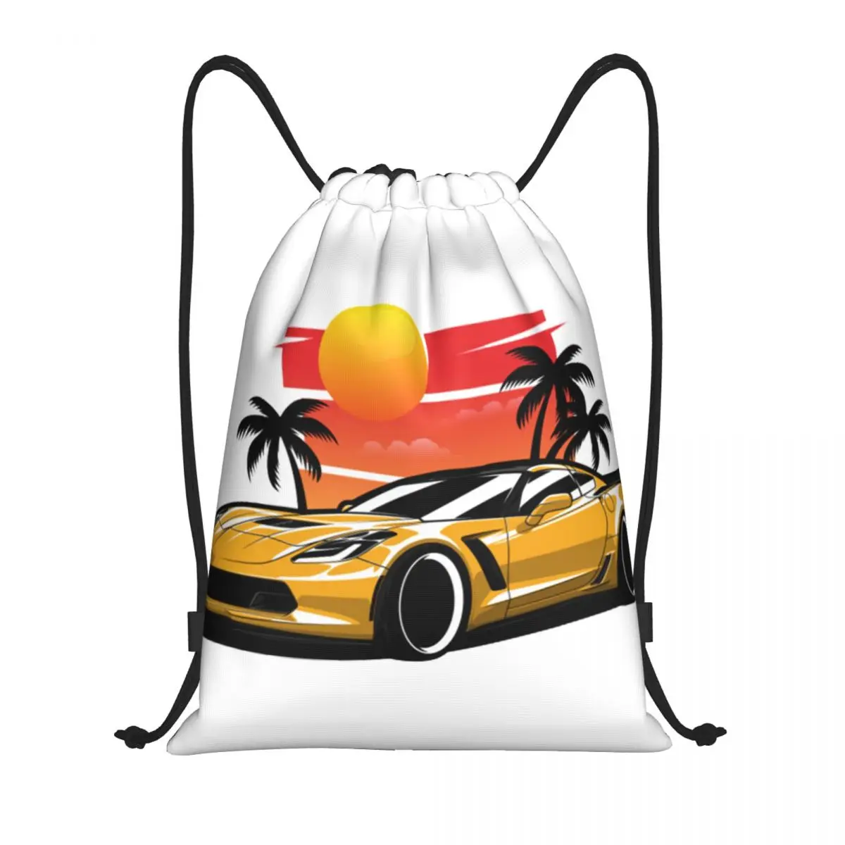 

Yellow Corvette Z06 Sunset Palms Backpacks Casual Drawstring Bags Shoes Bag Book Bags for Man Woman Students