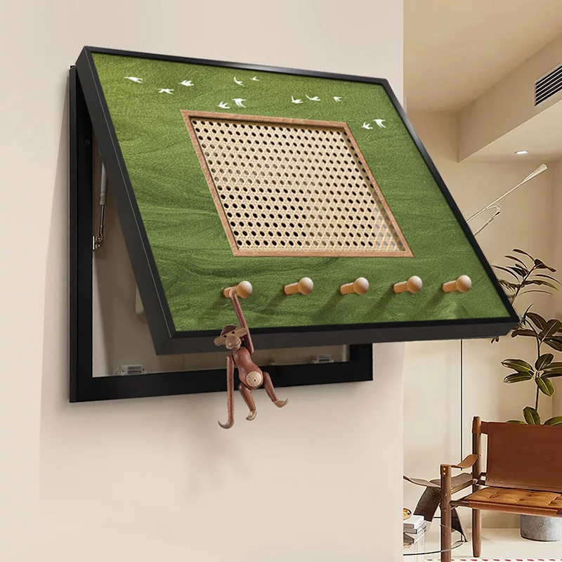 

Vintage Rattan-Woven Electrical Box Wall Art Decorative Power Switch Panel Cover with Hooks Transform Old Utility Home Decor