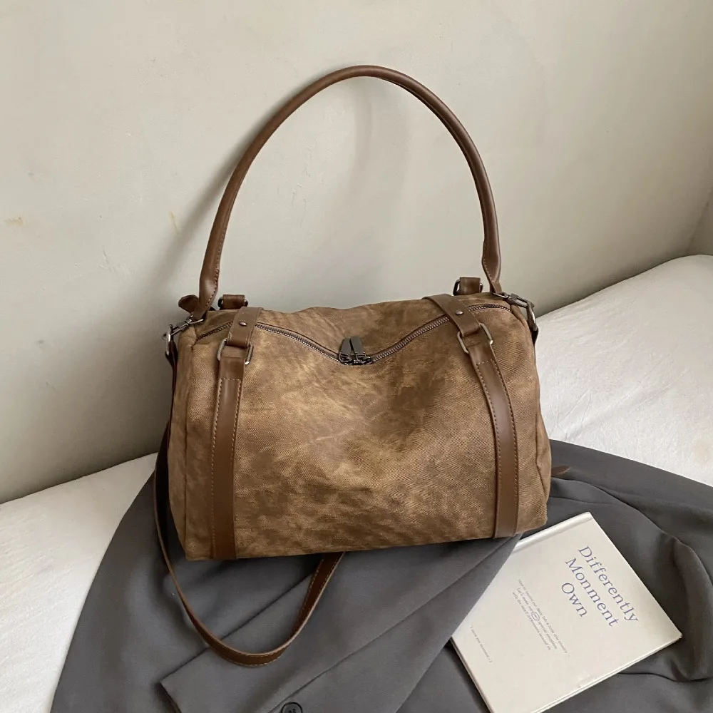 

Fashion Korean Style Bowling Shoulder Bag PU Leather Elegant Boston Crossbody Bag Retro Vintage Pillow Handbag Streetwear