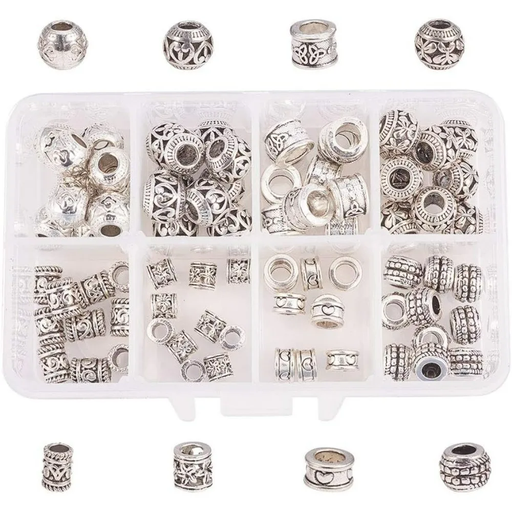 

1 Box 80 Pcs Alloy European Beads Mixed Shapes Antique Silver Metal Spacer Beads for Bracelet Jewelry Making making kit