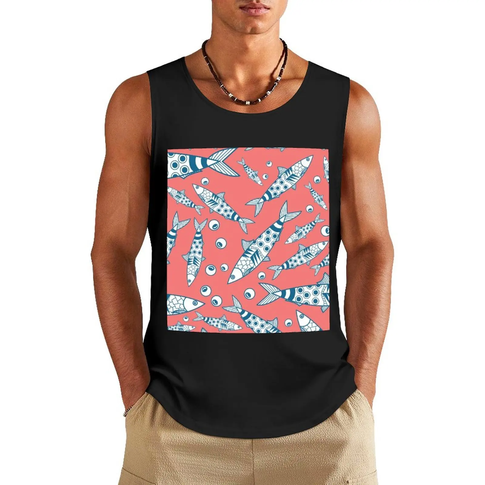 

Portuguese Lisbon Sardines Pattern Azulejos Pink Tank Top sleeveless shirt man gym Sports shirt man anime
