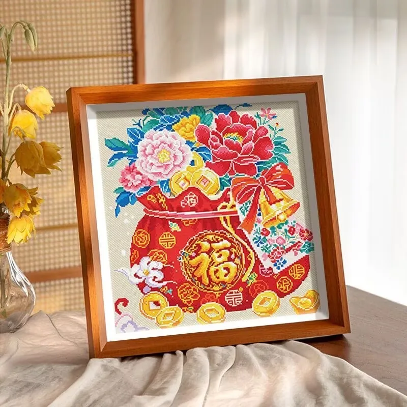 

9ct 55x60cm Lucky bag flowers Embroidery DIY Printed Kits Cross Stitch Thread Needlework Sets With needles threads