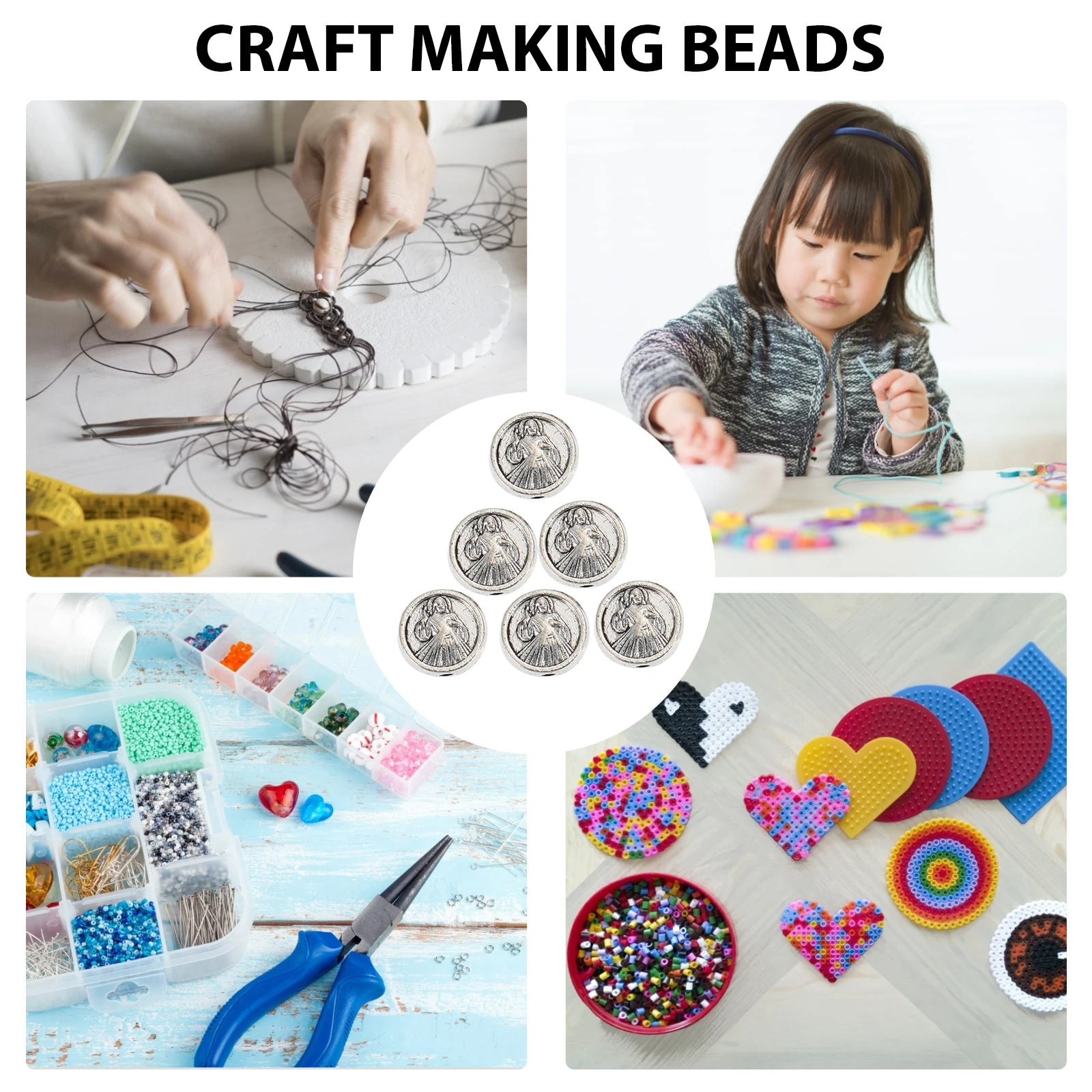 

50pcs Virgin Spacer Beads Round Pendant DIY Bracelet Necklace Craft Making Jewelry Accessories Women Popular Decorations