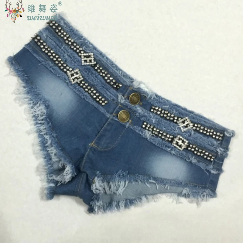 

Women's Denim Ultra Shorts Show Peach Butt Low Waist Nightclub Bright Diamond Shorts Fun Bar Jeans Sexy DJ Pole Dance DS Uniform