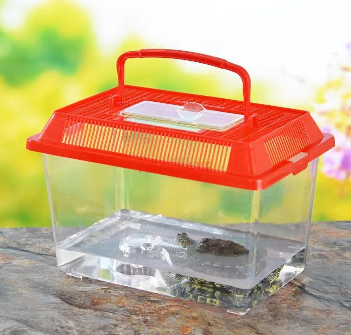 Transparent plastic turtle box pet box hamster reptile breeding box small portable ecological goldfish tank transportation box