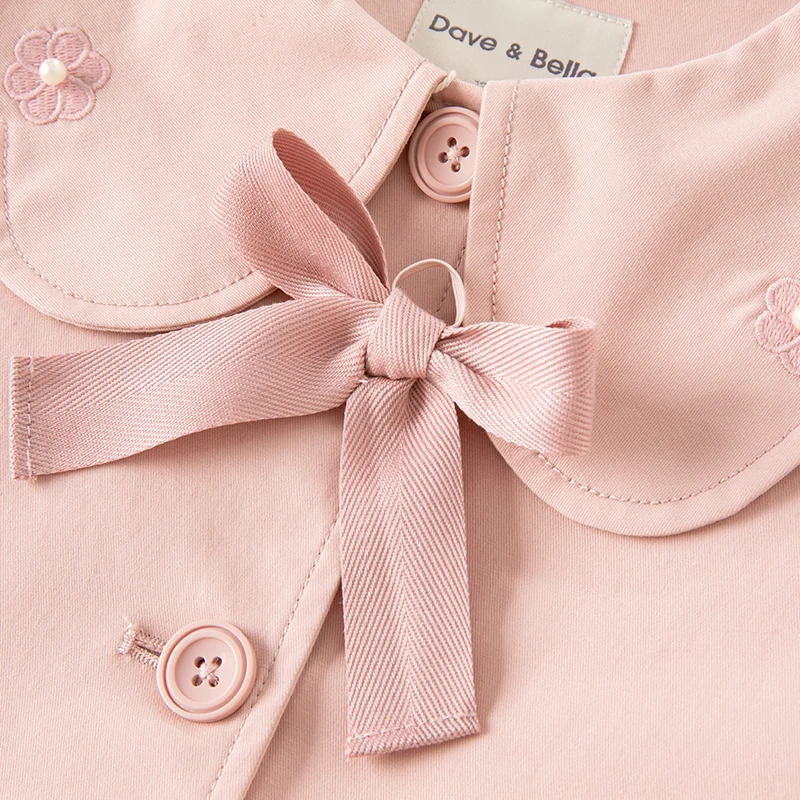 DK1231914 Dave Bella Spring Kids 5Y-15Y Girls Fashion Solid Bow collar  Button Pockets Children Cute Tops High Quality Outerwear