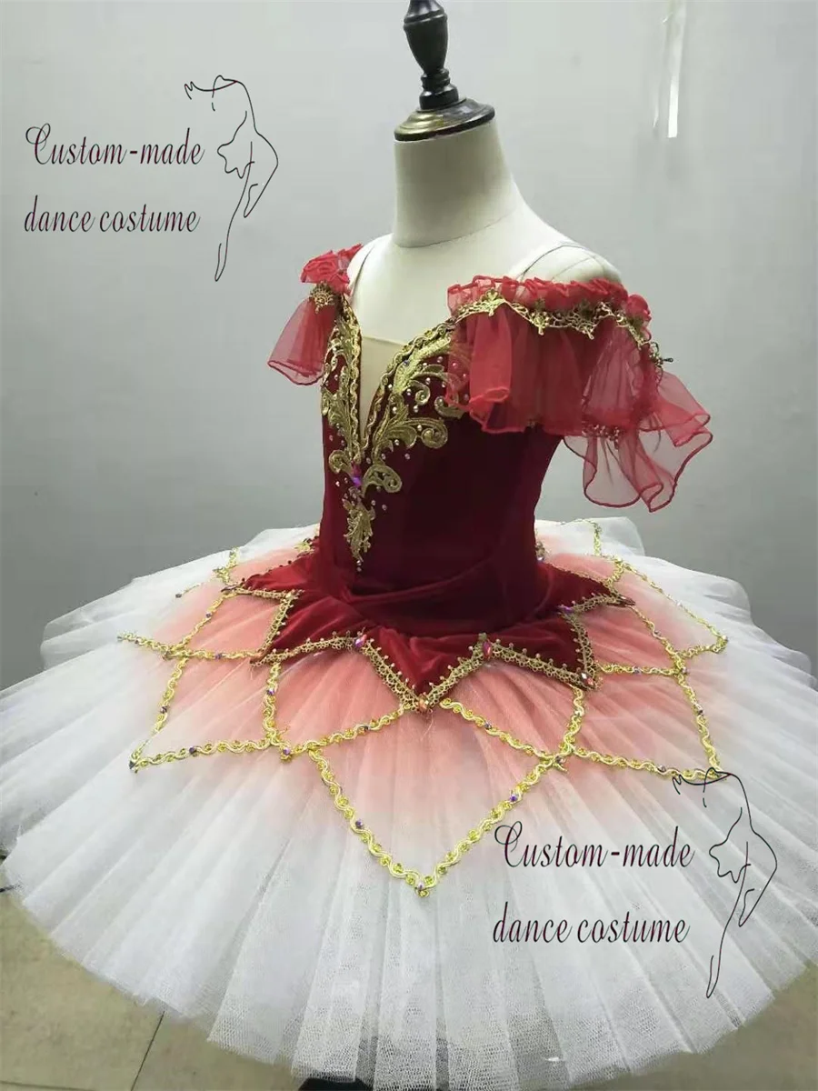 高品質のフェアリー人形白鳥の湖レッドグラデーションパフォーマンス着用バレエチュチュ衣装