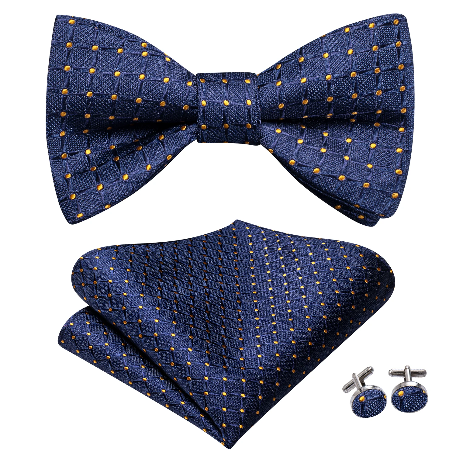 Jacquard Paisley Floral Dots Striped Silk Mens Bowtie Adjustable Self Bow Tie Hankerchief Cufflinks Set for Men Wedding Business