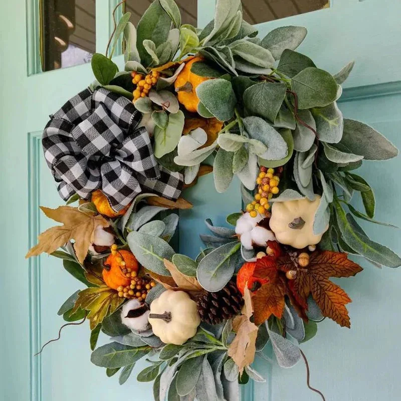 Fall Door Pumpkin Wreath Pumpkin Berry Maple Leaf Wreath Harvest Autumn Door Wreath Autumn Color Maple Leaf Halloween Decor