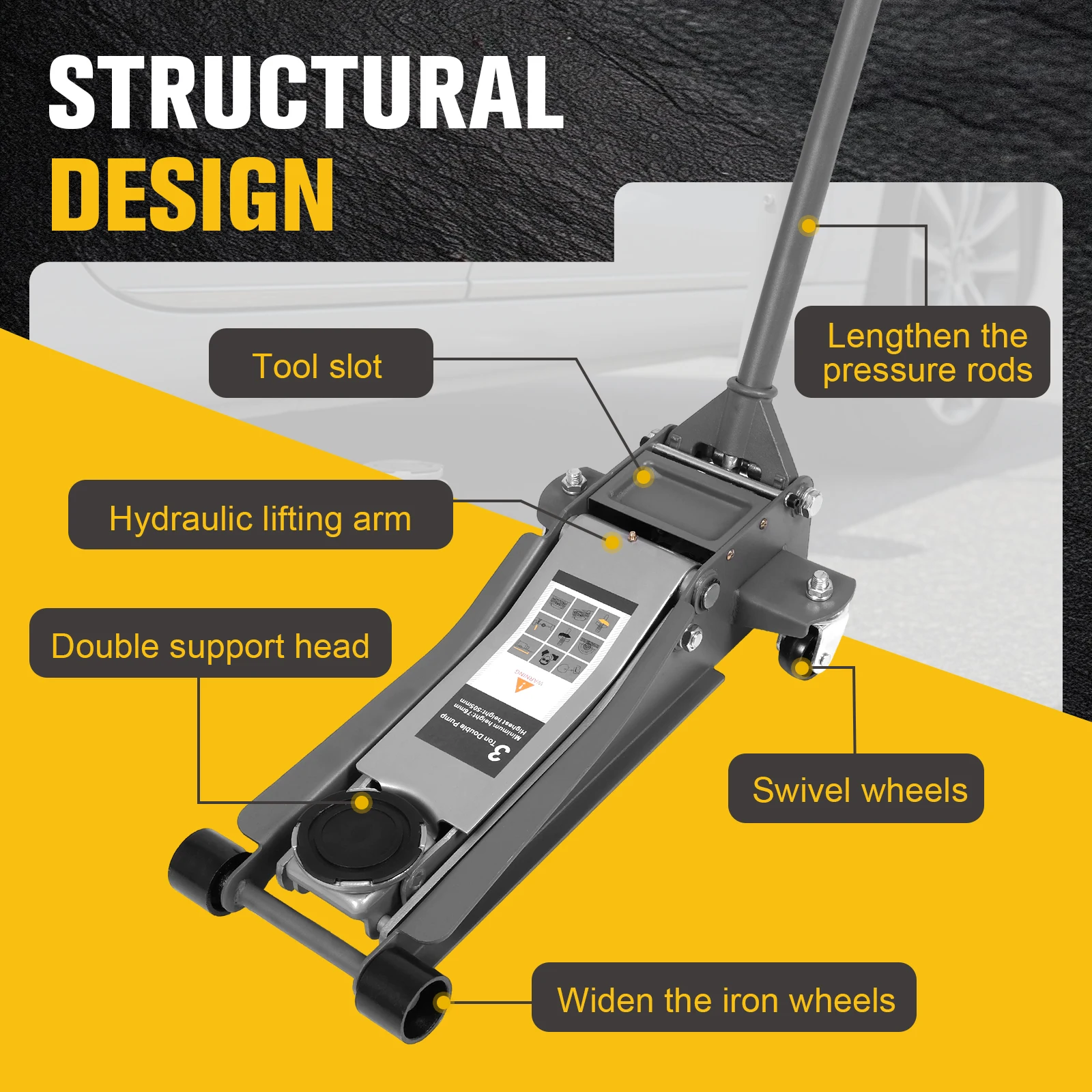 

3T Tire Changing Hydraulic Jack with Big Wheels Heavy Duty Hydraulic Jack Rust Proof For Small Cars & Trucks