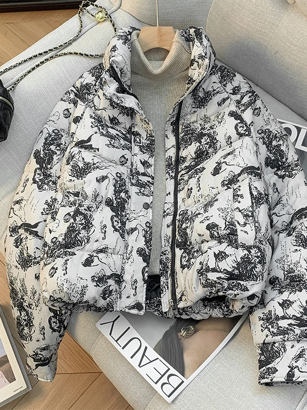 Top Jaet ort Sle in cotone stampato vestibilità ampia, antivento, casual, per donna, collezione invernale di Meimei Da