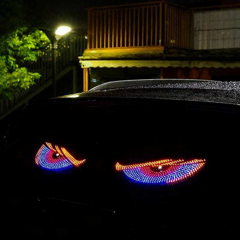 

Светодиодные автомобильные фонари «Глаз дьявола», мигающие огни, наклейки на заднее окно автомобиля, светодиодные динамические знаки Emoji