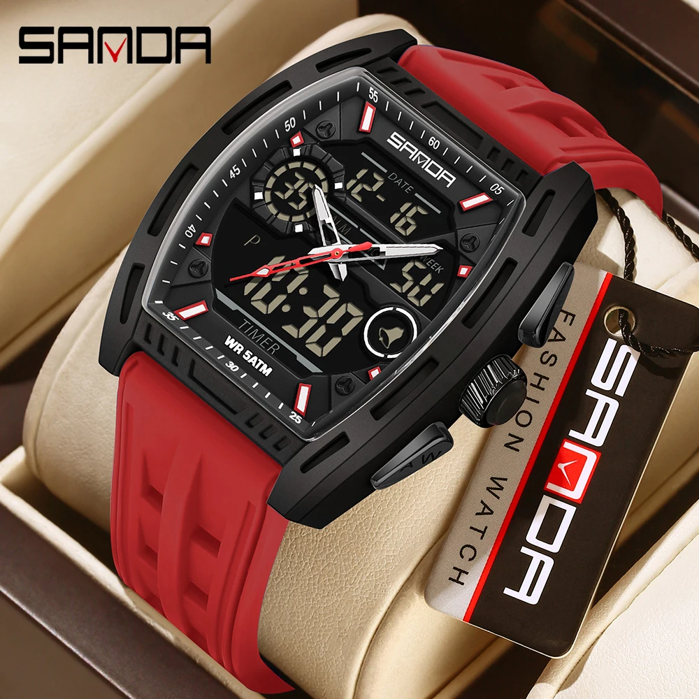 

SANDA New 6321 Electronic Men's Watch Digital Fashion Trend Multi functional Clock Silicone Waterproof Weekly Date Men's Watch